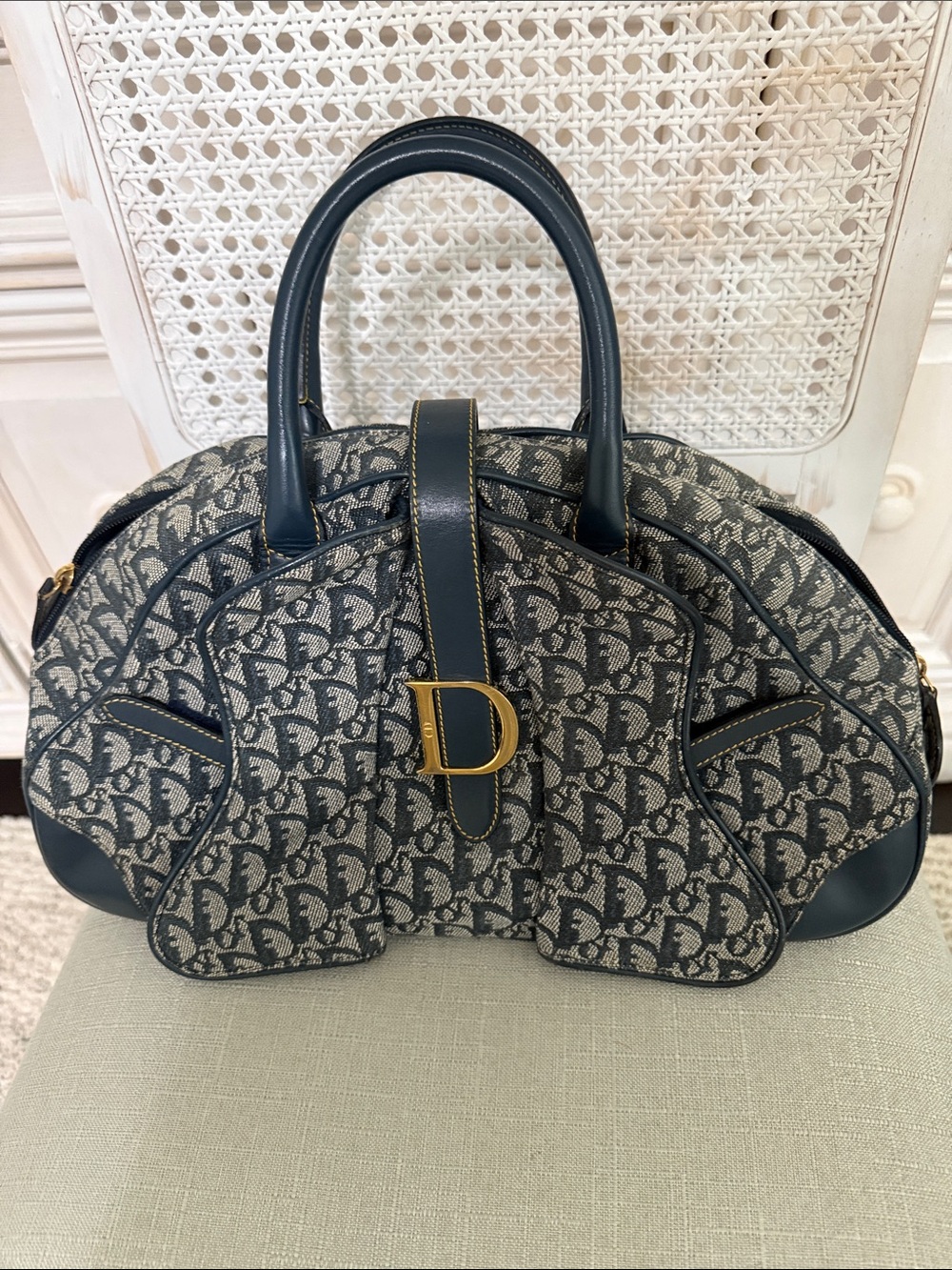 Vintage Dior Diorissimo Trotter Double Saddle Gold 'D' Hardware Bowler Bag
